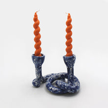 Load image into Gallery viewer, White and Blue Crawl Twist Double Taper Candle Holder Julia Elsas 
