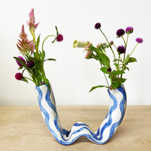 Load image into Gallery viewer, Blue Wiggle Lines Tube Vase Julia Elsas 

