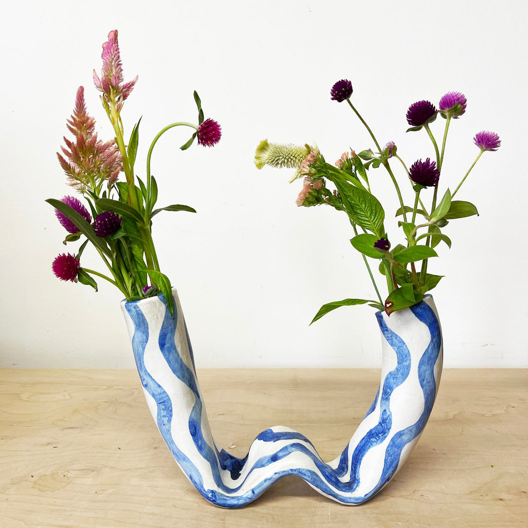 Blue Wiggle Lines Tube Vase Julia Elsas 