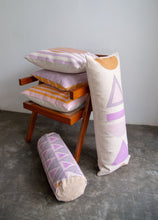 Load image into Gallery viewer, MAYA TRIANGLES BOLSTER PILLOW - PURPLE Pillow Leah Singh 
