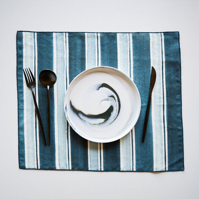 Blue/Grey Stripe Placemat Placemats Goldie Home 