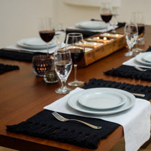 Load image into Gallery viewer, Black Cotton Placemats (Set of 6) - with Tassels PLACEMATS &amp; TABLE RUNNERS Artissanos 
