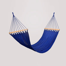 Load image into Gallery viewer, Classic Cotton Hammock With Wooden Bar OUTDOOR FURNITURE Artissanos Cobalt Blue 
