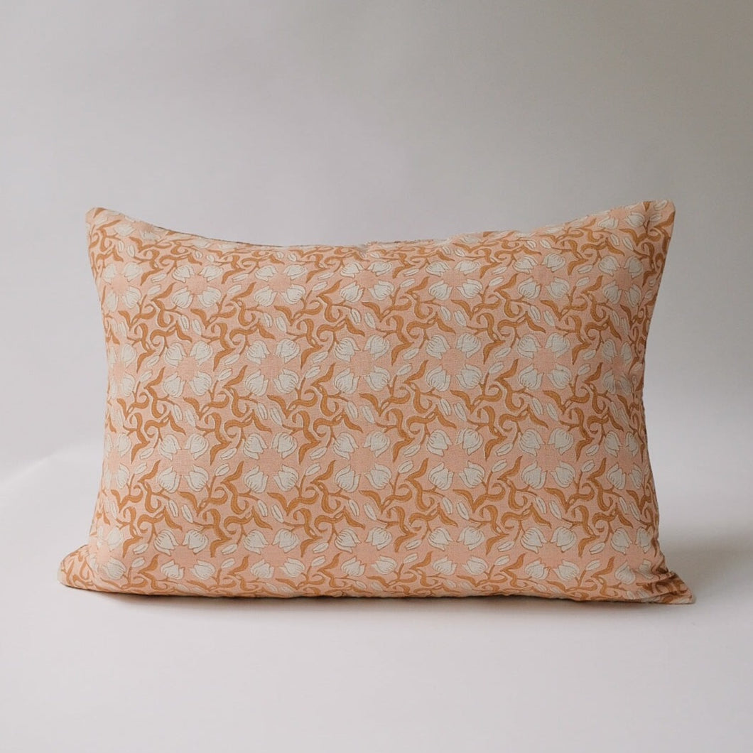 Khushi - Hand Block-printed Linen Pillowcase (Pastel Pink) Soil to Studio 