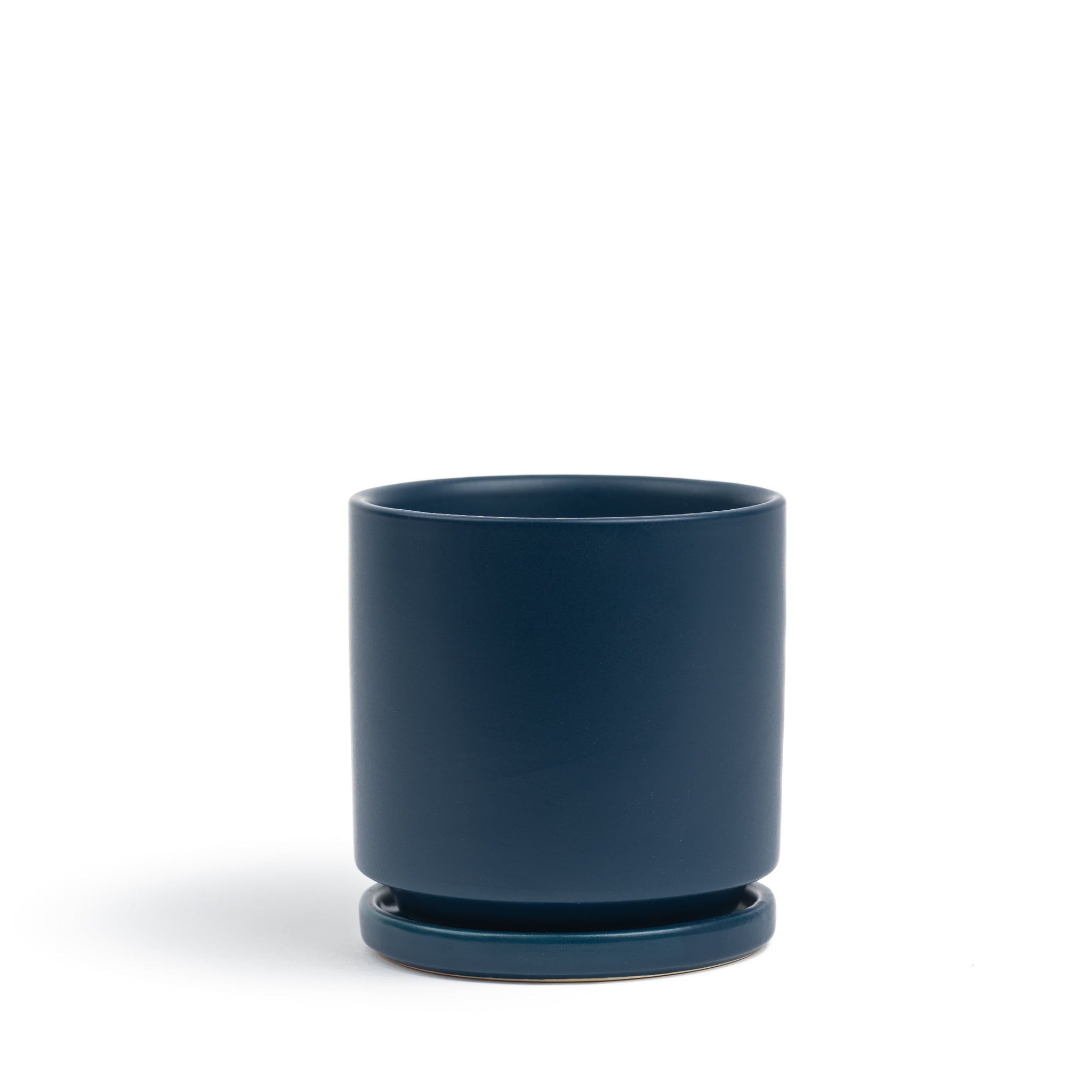 Diamond Blue Ceramic Pot with Attached Saucer - 4.5 x 4.25