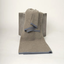 Load image into Gallery viewer, Platinum &amp; Slate Blue Ribbed Knit Yak Down Throw Hangai Mountain Textiles 

