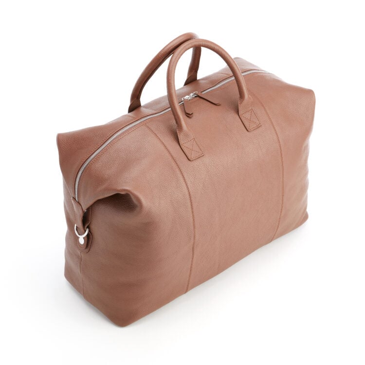 Weekender Duffel Bag in Pebble Grain Leather Royce New York Tan 