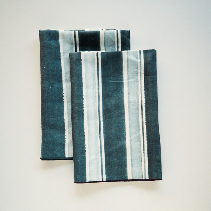 Blue/Grey Stripe Tea Towels Tea Towels Goldie Home 
