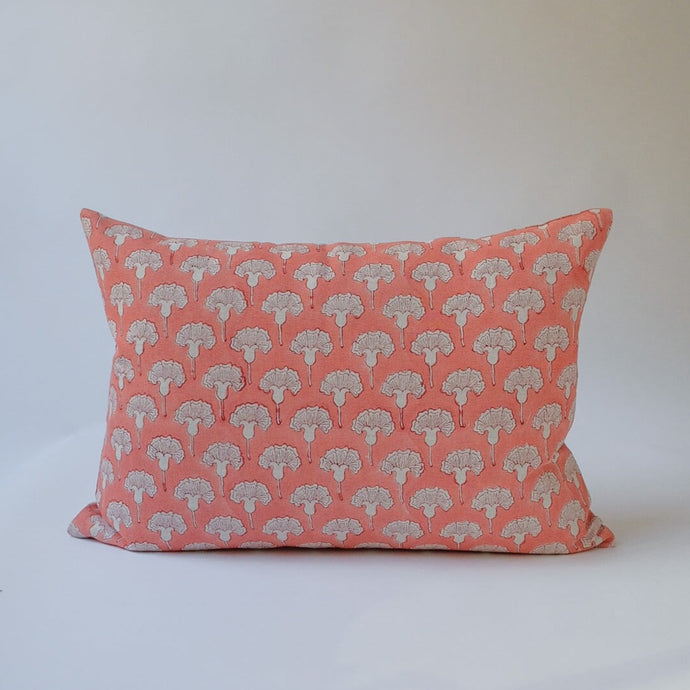 Seema - Hand Block-printed Linen Pillowcase (Coral Pink) Soil to Studio 