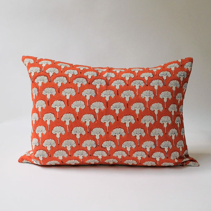 Seema - Hand Block-printed Linen Pillowcase (Poppy Orange) Soil to Studio 