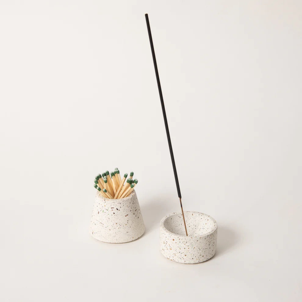 Incense & Matchstick Holder Set Candles & Home Fragrances Pretti.Cool White Terrazzo 