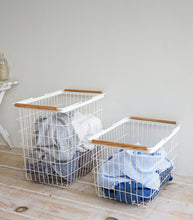 Load image into Gallery viewer, Wire Basket - Steel + Wood - Medium Laundry Basket Yamazaki 
