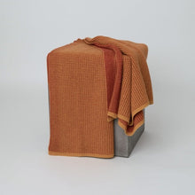 Load image into Gallery viewer, Gold &amp; Rust Waffle Knit Cashmere Throw Hangai Mountain Textiles 
