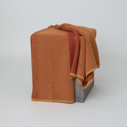 Gold & Rust Waffle Knit Cashmere Throw Hangai Mountain Textiles 
