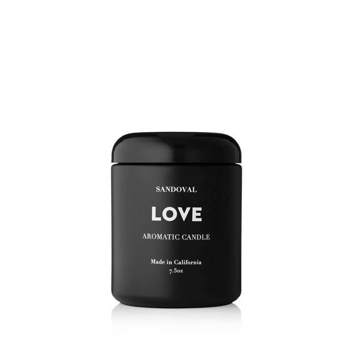 LOVE Aromatic Candle yang ylang > vetiver > patchouli > candle > natural candle > essential oil candle > essential oils > natural fragrance > california fragrance > energy crystal > amethyst > rose quartz SANDOVAL 