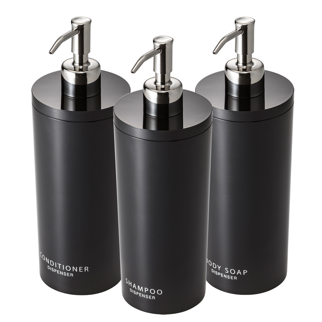 Bathroom Dispenser Bundle, Round - Set of 3 BATH ACCESSORIES Yamazaki Home Black 