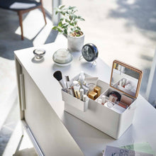 Load image into Gallery viewer, Makeup Organizer with Mirror - Steel + Wood Mirror Yamazaki Home 
