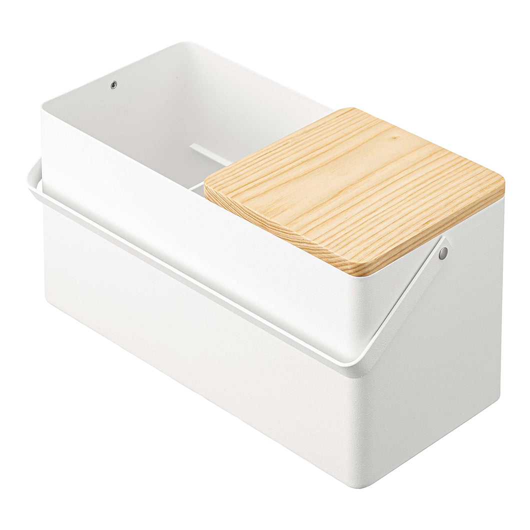 Makeup Organizer with Mirror - Steel + Wood Mirror Yamazaki Home White 