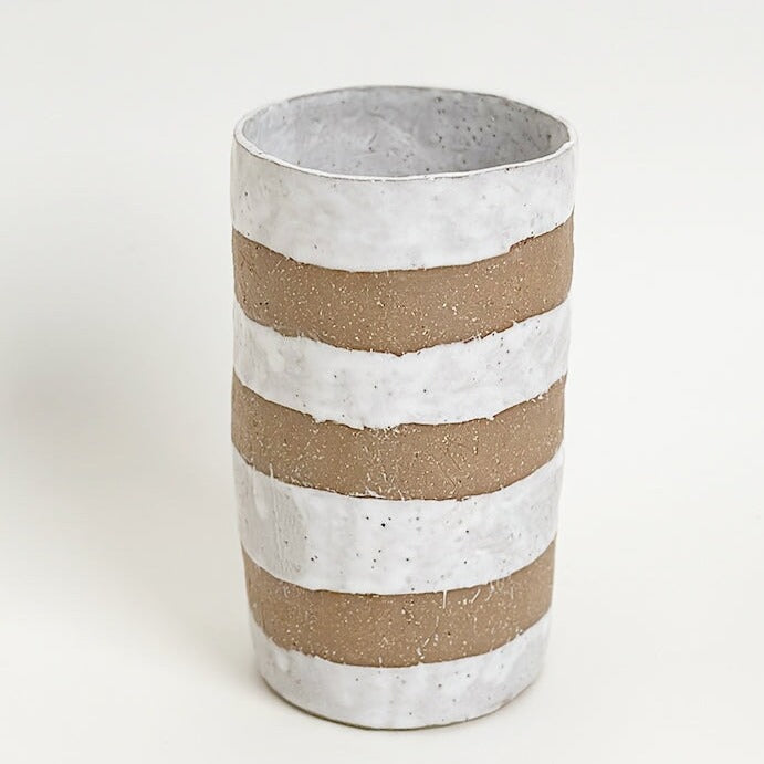 Striped Brown Clay Vase vases Alice Cheng 
