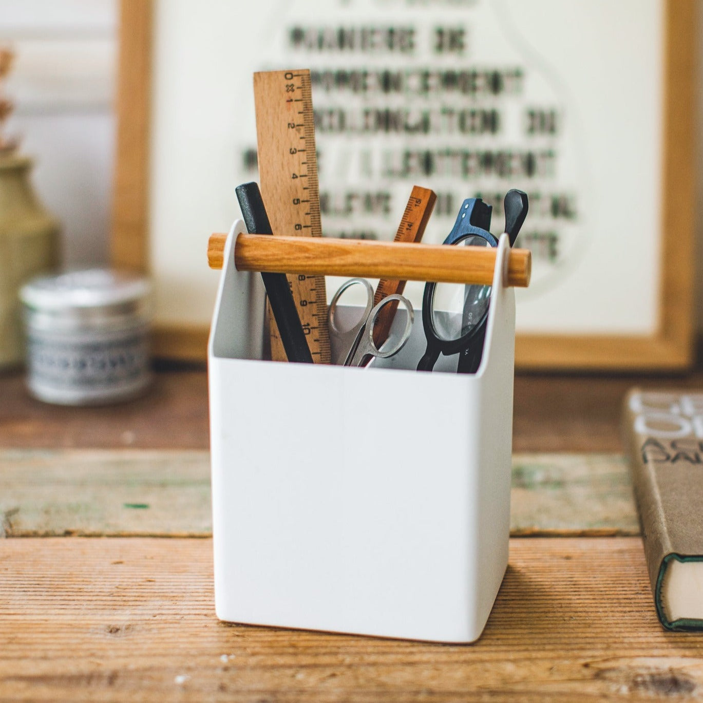 Pen Organizer - Steel + Wood Desk Organizer Yamazaki Home 