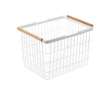Load image into Gallery viewer, Wire Basket - Steel + Wood - Medium Laundry Basket Yamazaki 
