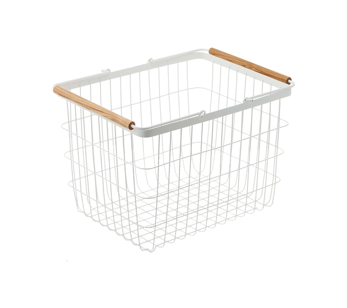 Wire Basket - Steel + Wood - Medium Laundry Basket Yamazaki 