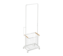 Load image into Gallery viewer, Rolling Laundry Cart + Wire Basket - Steel + Wood Rolling Carts Yamazaki 
